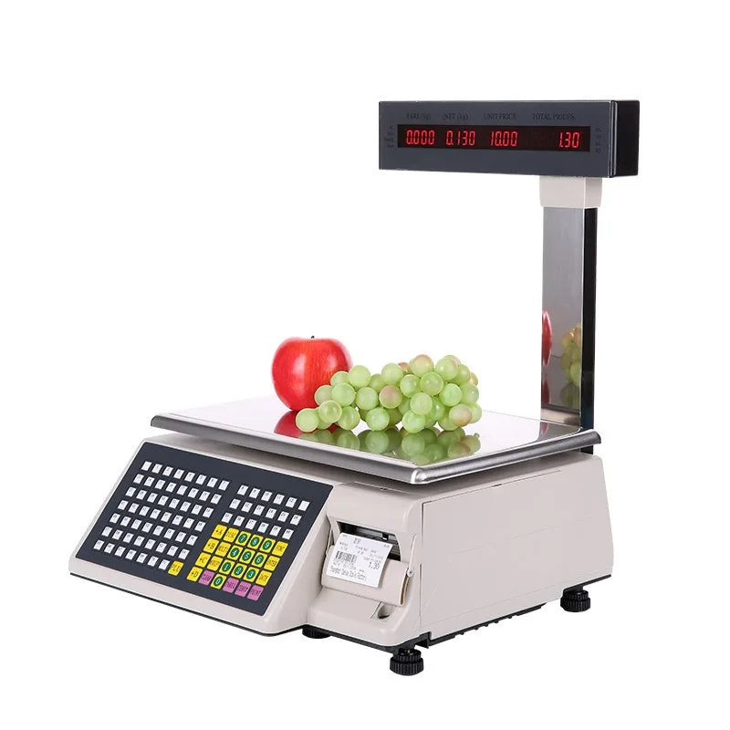Supermarket Barcode Label Printing Scale Integrated POS Weighing Machine English Arabic Interface Fruit Vegetable Price