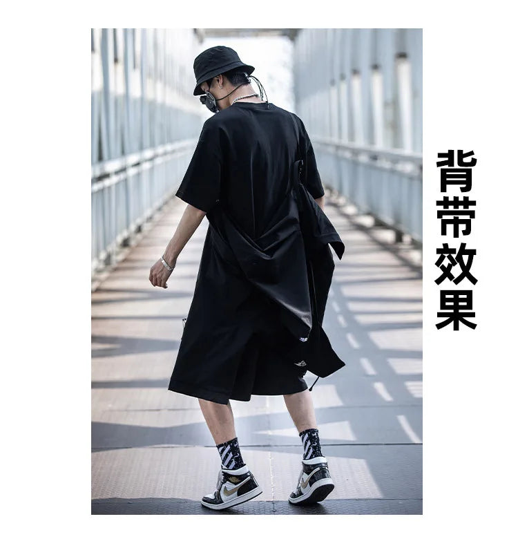 2023 Ribbon Hip Hop Punk Techwear Kimono Oversized Shirts Mens Japan Style Harajuku Casual Cargo Shirt Cloak