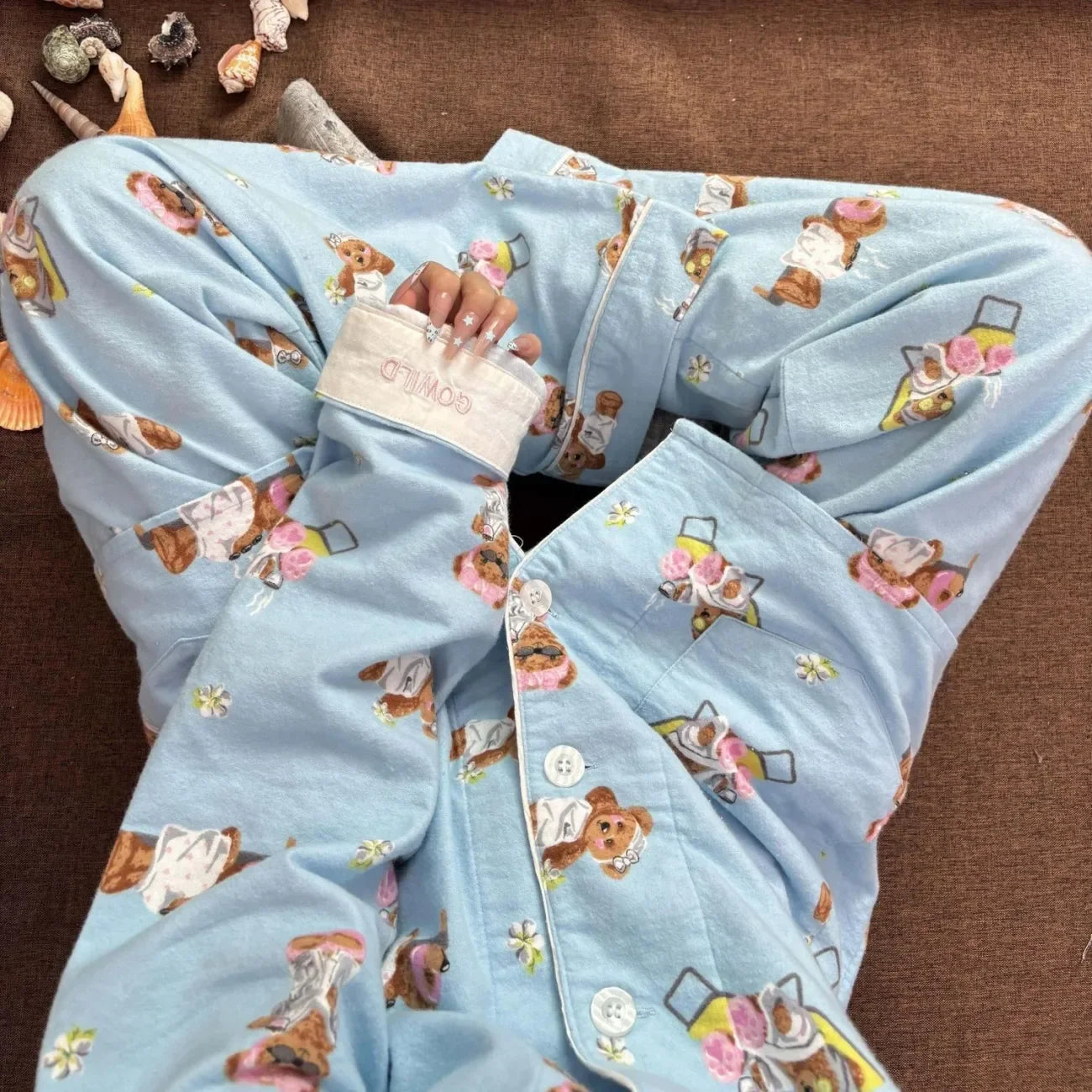 Women's Pajamas Set Cute Cartoon Print Sleepwear Elegant Top&pants 2Pcs Soft Cotton Pyjama Pour Femme Nightwear Loungewear