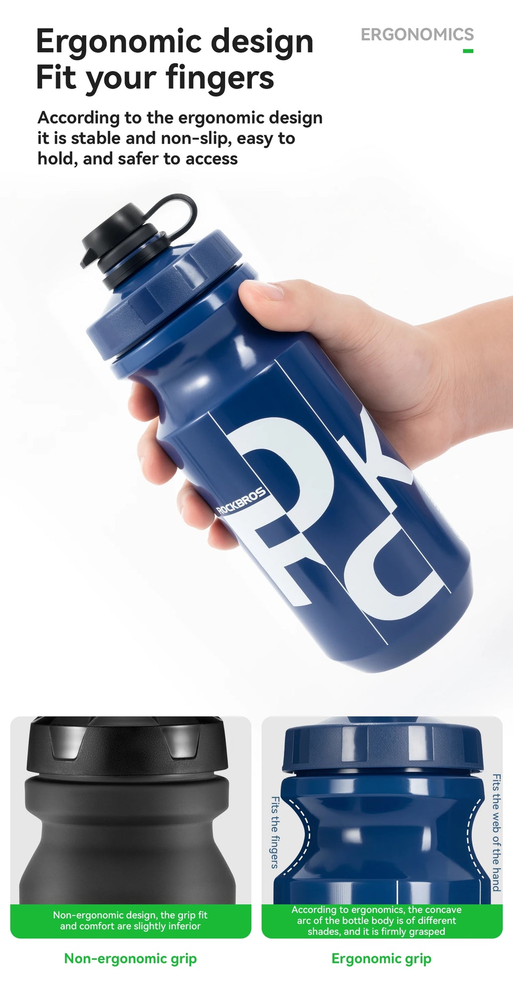 ROCKBROS Cycling Water Bottle 600ml Large Capacity Lightweight Squeeze Type Sports Bottle with Dust Cover Leakproof Water Bottle
