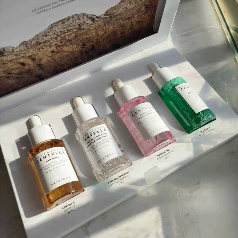 4-Piece Set SKIN1004 Madagascar Centella Ampoule Kit 30ML Soothing Calming Serum Collection for Sensitive & Acne-Prone Skin