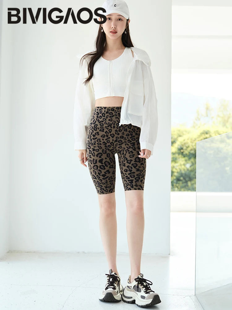 BIVIGAOS Summer Fashion Trend Leopard Print Cycling Shorts Women High Waist Tight Sexy Sport Short Leggings Fitness Biker Shorts