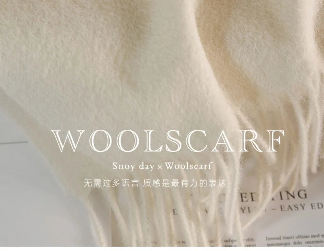 High Quality 100% Wool Muffler Classic Simple Solid Men Women Scarf Fall Winter Thick Casual Shawl Male Female Tassel Scarves