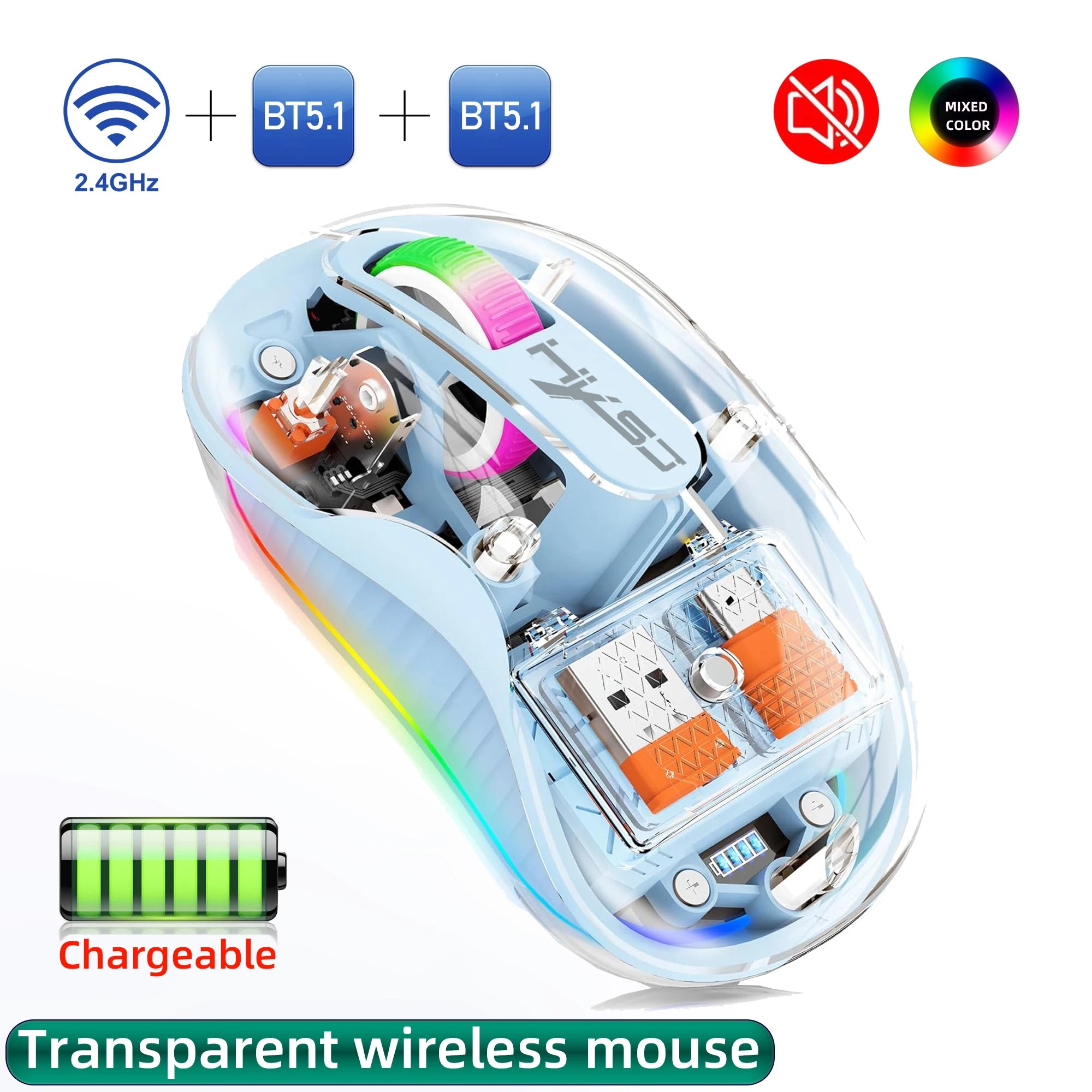 New HXSJ M333 Transparent Mouse Wireless Three-mode Magnetic Suction Mute Rechargeable Mouse For Tablet PC Notebook
