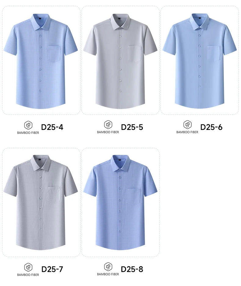 Men's Summer Bamboo Fiber Shirt Short Sleeve Lightweight Casual Breathable Soft Fabric Easy Care Slim Fit Business Casual Wear