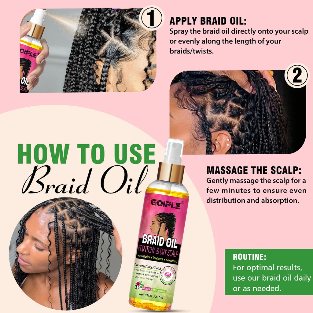 GOIPLE Natural Rose Extract Braid Oil For Itchy Dry Scalp Cornrow Locs Twist Add Shine Smoothes Moisturizes Hair Care Oil