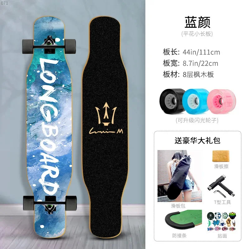 Longboard Beginner Boys and Girls Adult Professional Double Dancing Board 44in Teen Maple Quad