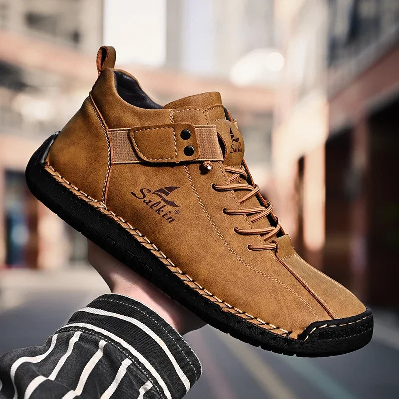 New Leather Casual Men Shoes Design Sneakers Man Breathable Leather Shoes Outdoor Men Ankle Boots