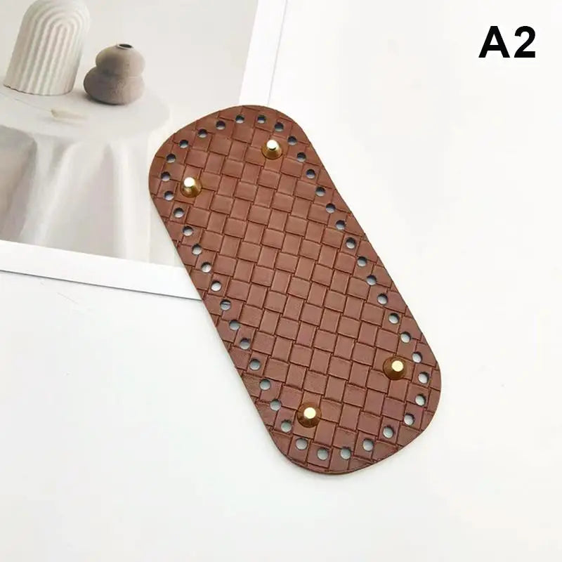 Handmade Leather Bag Bottom 18x8cm Woven Pattern DIY Accessories for Knitting Crochet Purse Making