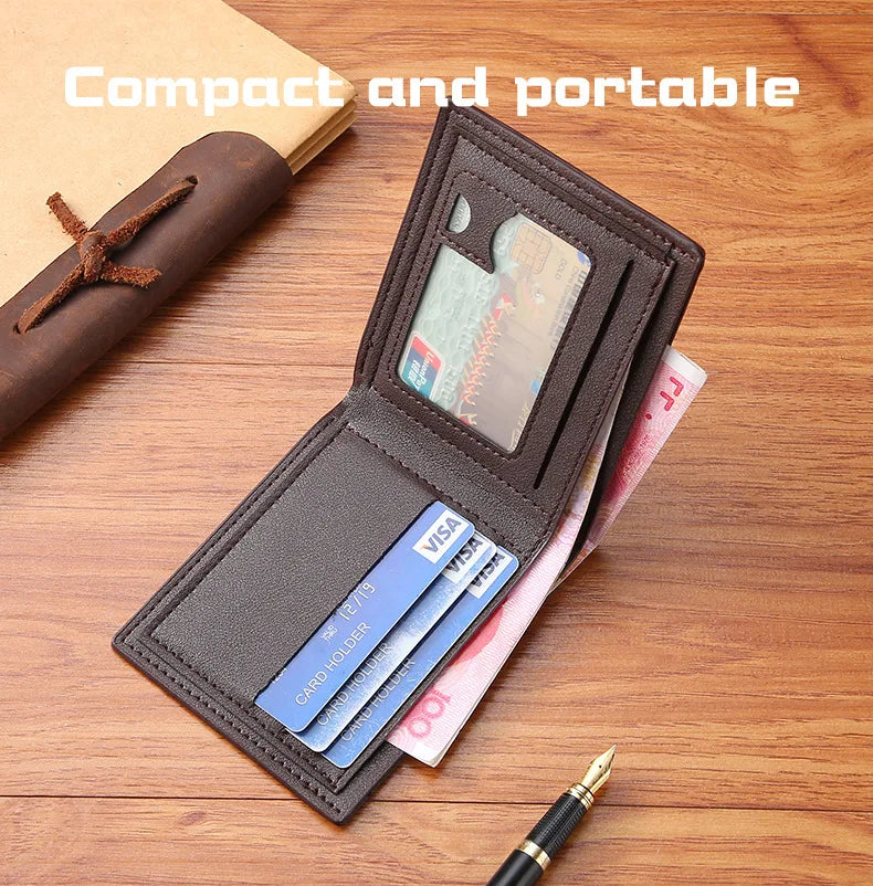 Classic Men's Leather Wallets Slim Minimalist Hawk Pattern Bifold Credit ID Card Holder Wallet Purse Short Thin Money Clip