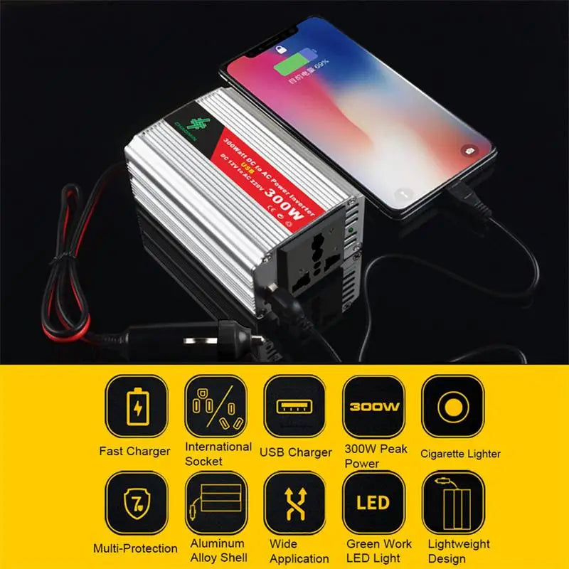 Pure Sine Wave Inverter DC 12v To AC 220V 300W Portable Power Bank Converter Solar Inverter Solar Power Inverter for Cars Trucks