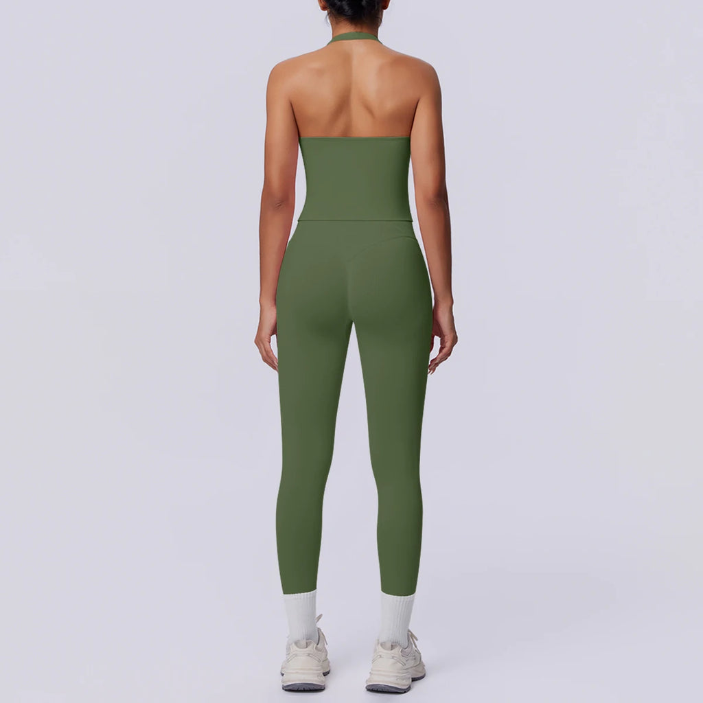 2PCS Woman Yoga Set Solid Color Sexy Fitness Top Summer Gym Workout High Stretch Female Pants Sports Fitness Clothing Yoga Set