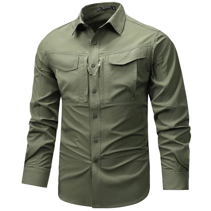 Spring Autumn Men Long Sleeved Shirt Men Tactical Work Shirts Tops Outdoor Multi-pocket Quick Drying Hiking Fishing Cargo Shirts