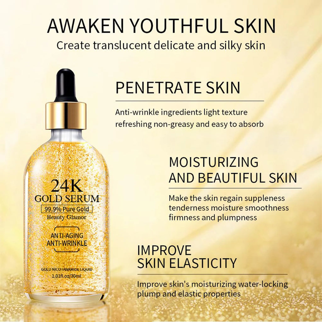 2PCS 24K Golden Facial Essence Liquid Containing Nicotinamide Essence Collagen Promoter Essence Lotion