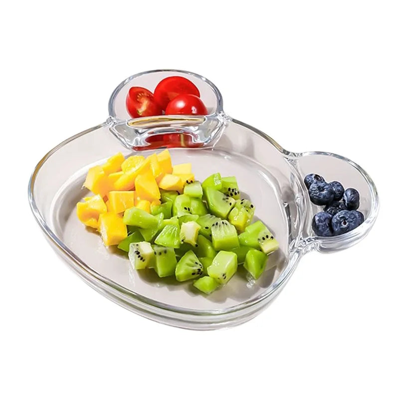 Divided Plates, Bear shape Transparent Dinner Plate Kitchen Dish Plate for Kids Adult
