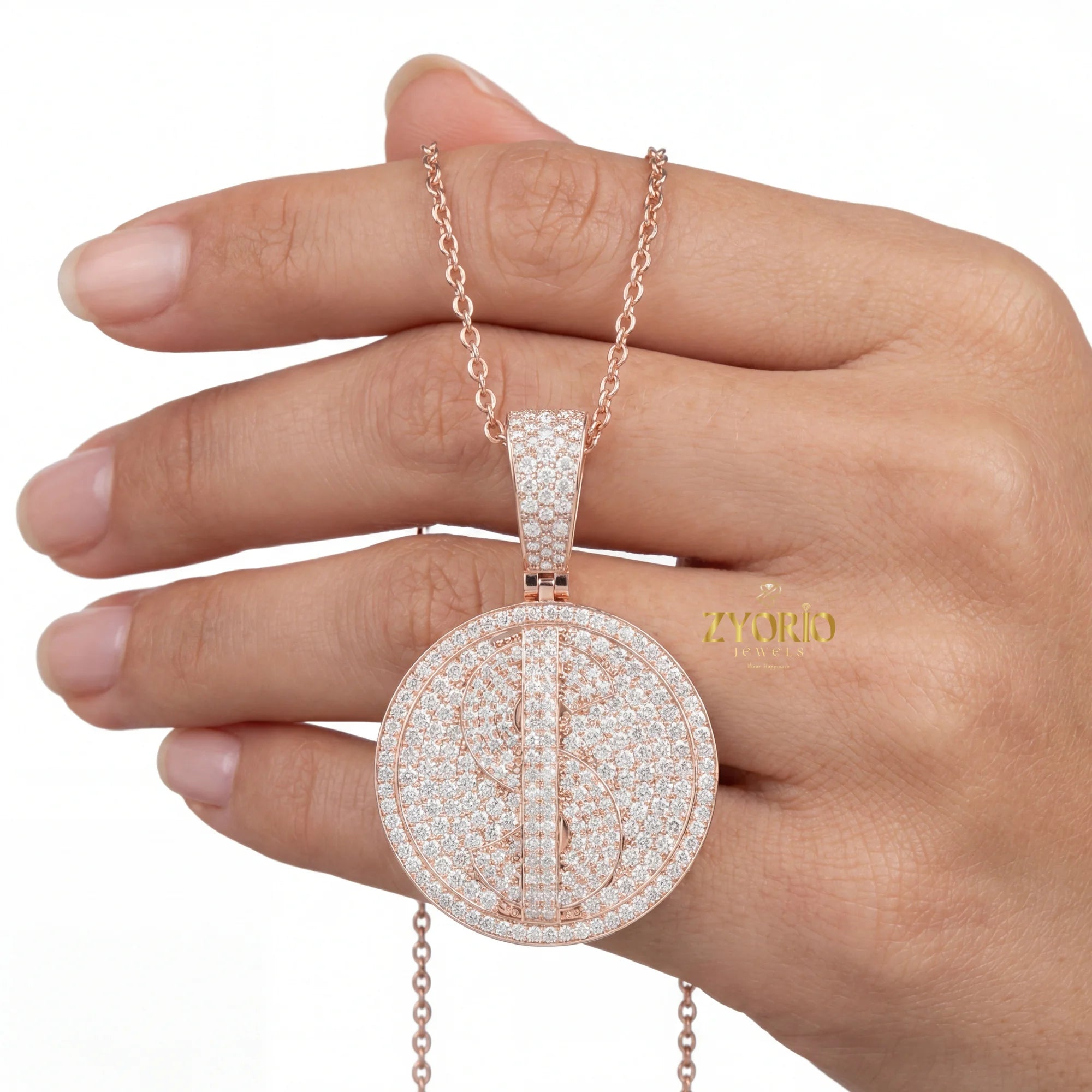 Women's Silver Minimalist Luxury Diamond Medallion Pendant Sparkling Gold Plated Modern Elegant Engagement Anniversary Wedding