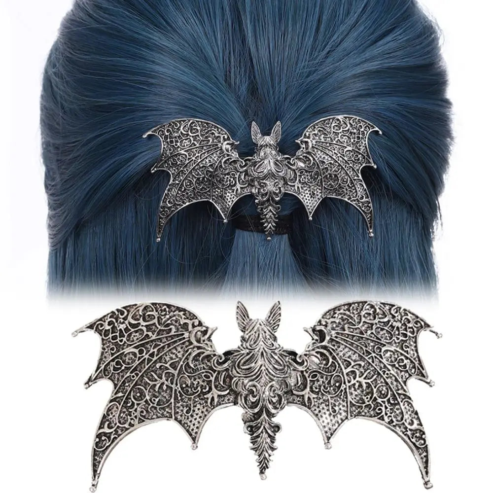 New Alloy Bat Hair Clip Vintage Bat Shape Gothic Hair Barrette Silver Hollow Pattern Viking Retro Hairpin Cosplay
