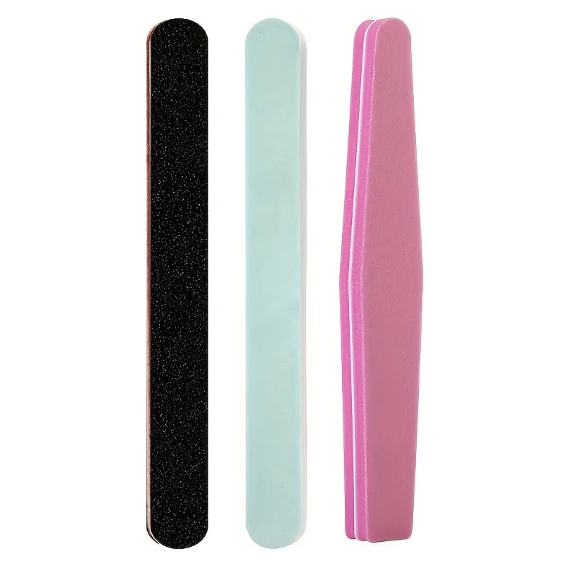 7Nail care tool set: polishing strips, nail file, polishing bar, stainless steel cuticle scissors, cuticle pusher, manicure and