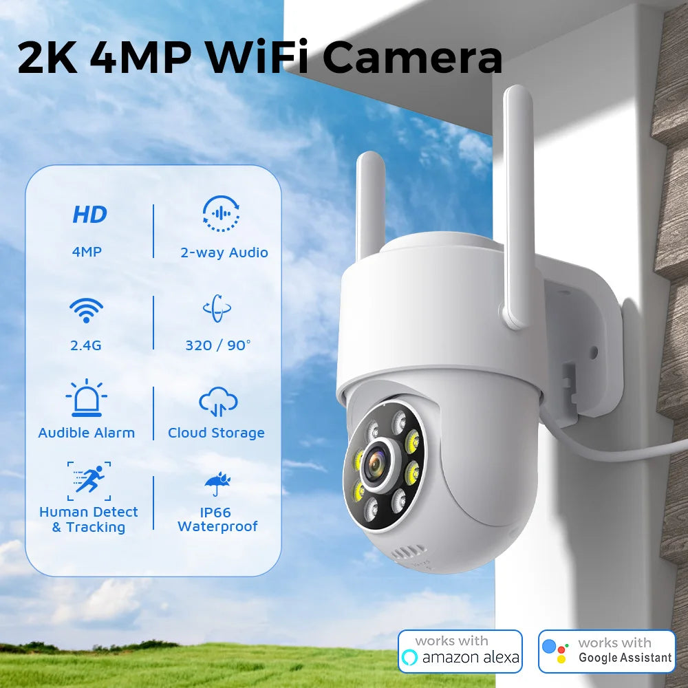 4MP HD WIFI IP Camera Outdoor Security Color Night Vision 2MP Wireless Video Surveillance Cameras Smart Human Detection iCsee