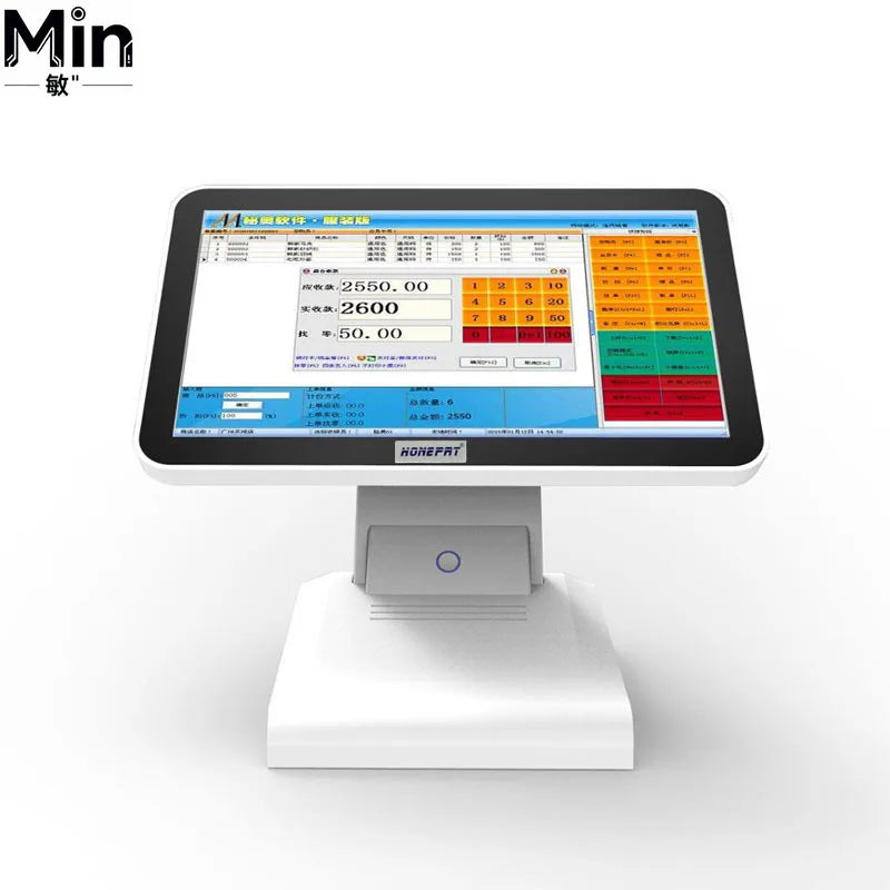 HSPOS 15 Inch All In One Touch Screen POS Cash Register I3 I5 Win 10 System POS Machine with VFD Customer Display