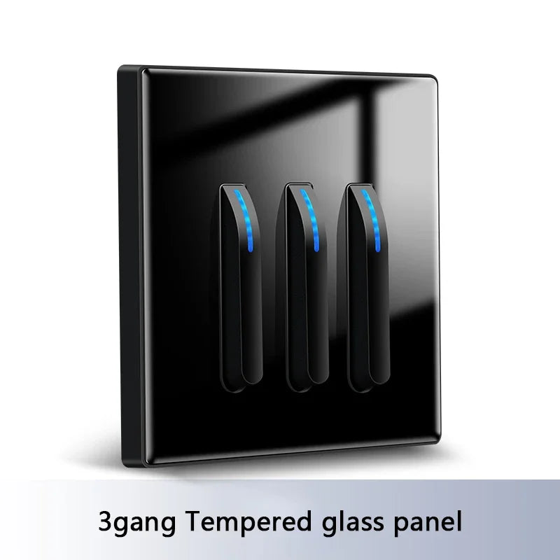 Wall Light Switch Panel Tempered Glass International Switch Self-reset 1/2/3/4 Gang 1/2 Way LED Indicator Piano Key Wall Panel