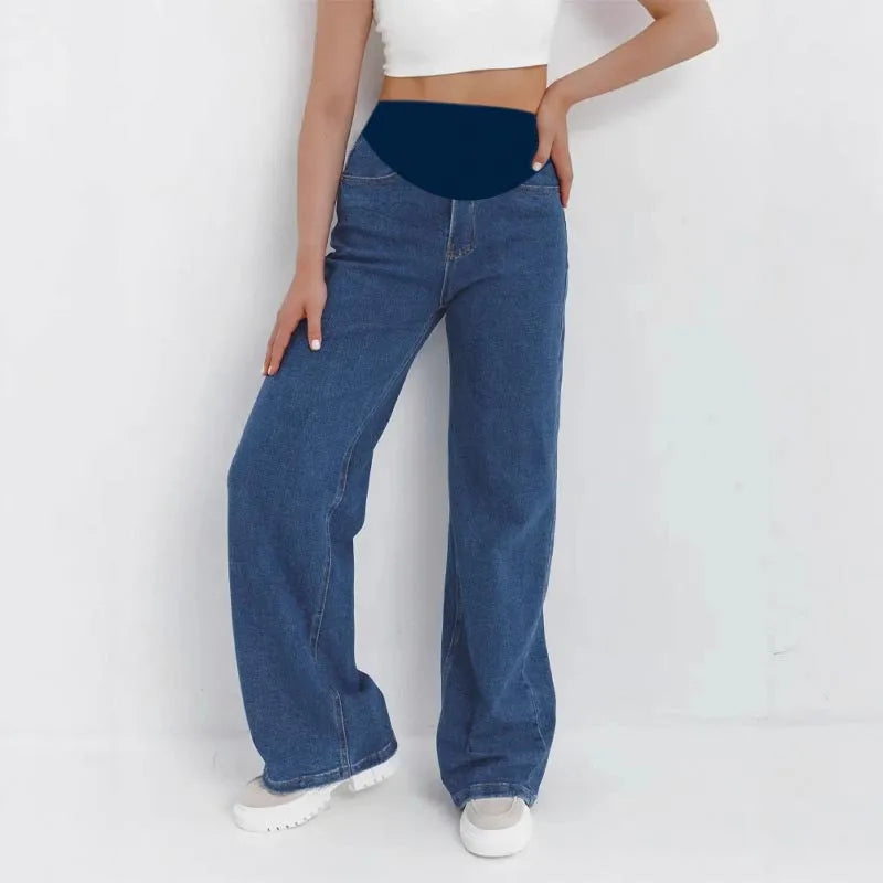 Maternity Pants Spring/Fall Denim Pants Plus Size Wide Leg Pants Outerwear Straight Leg Maternity Pants