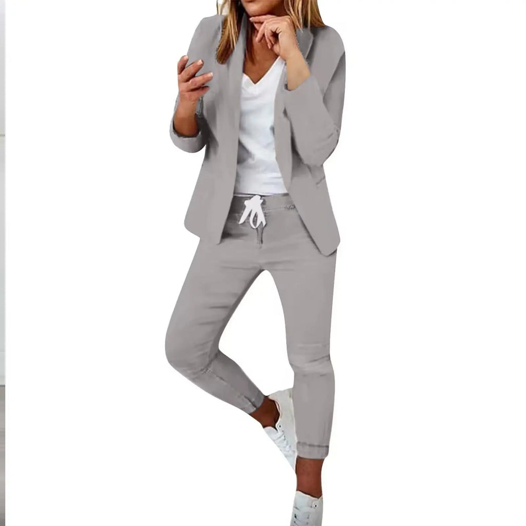 Office Lady Blazer And Lace-Up Pants Two Piece Set 2026 New Casual Fashion Solid Color Women's Set Conjuntos De Mujer Streetwear