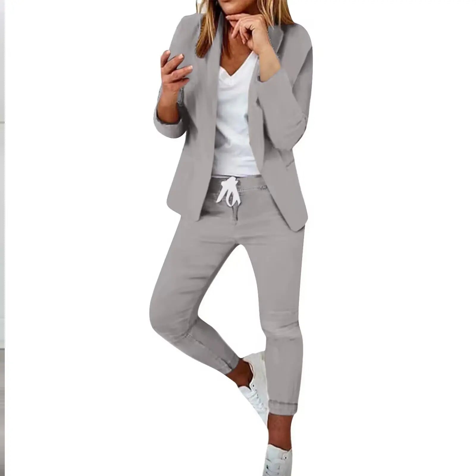 Office Lady Blazer And Lace-Up Pants Two Piece Set 2026 New Casual Fashion Solid Color Women's Set Conjuntos De Mujer Streetwear