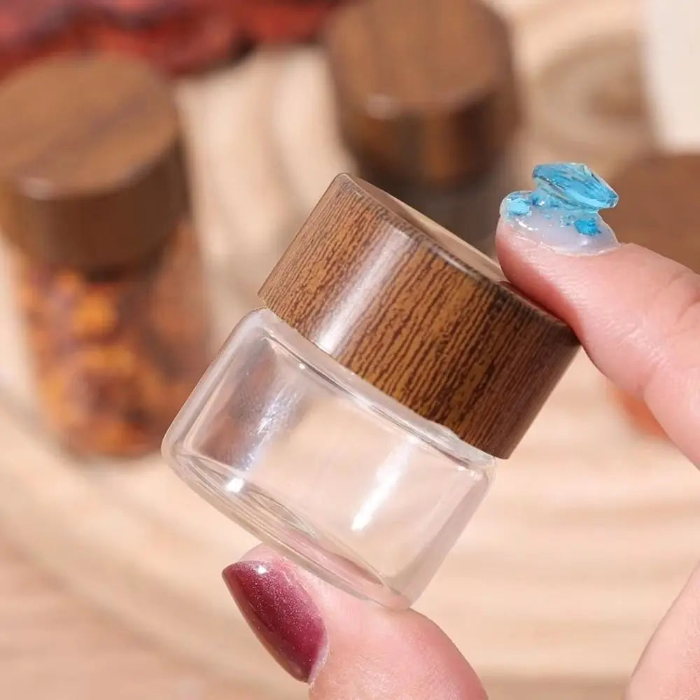 6PCS 10/20/30 ML Wooden Lid Mini Glass Bottles Food Grade Transparent Small Spice Jars Sealed Golden Bean Bottle