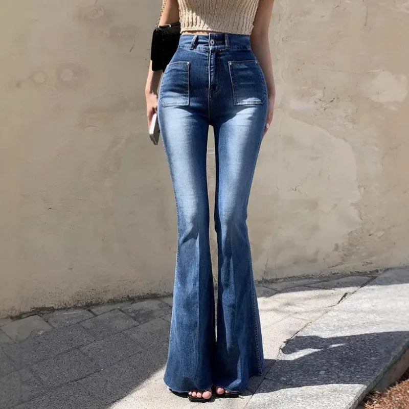 Women Denim Jeans Flare Slim Washed Autumn Winter New High Street Wide Leg Stright High Waist Trousers Long Pants Vintage Casual