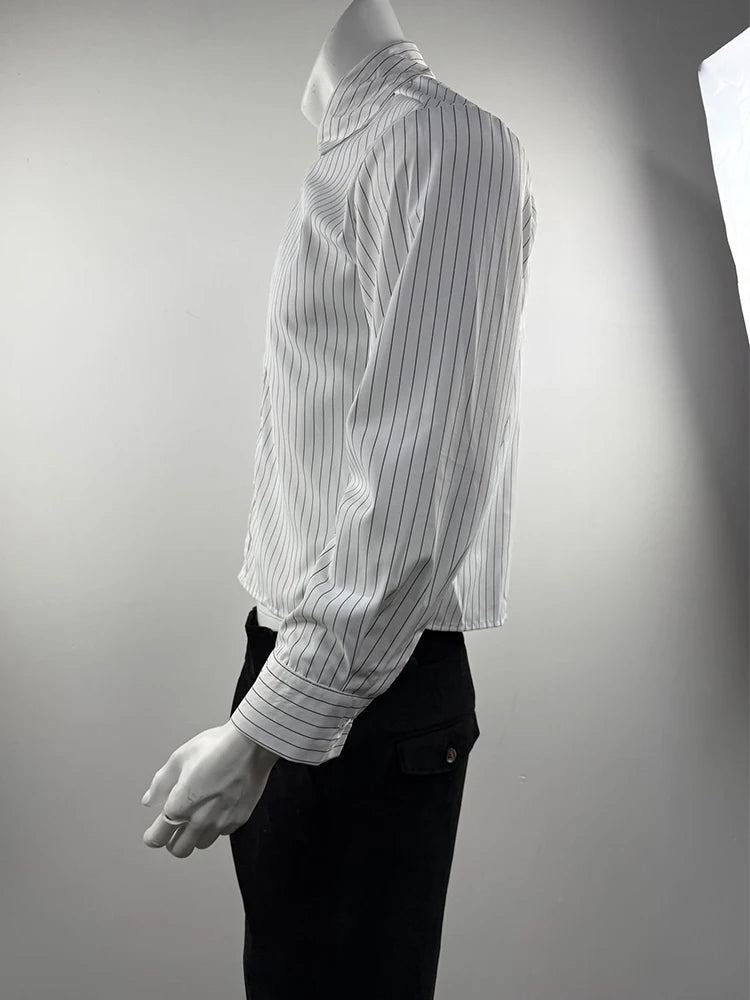 Trendy Long Sleeve Crop Shirts For Men's Spring Autumn Outdoor Casual Striped Printing Shirt Men Clothes Vintage Lapel Cardigan