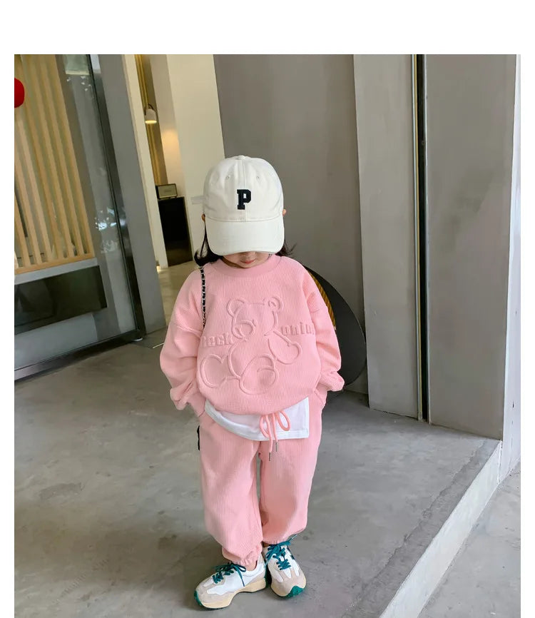 2026 Spring Children's Spring Clothes Round Neck Long Sleeve Sweater Boys and Girls Trendy Baby Stylish Children's Clothing 2PCS
