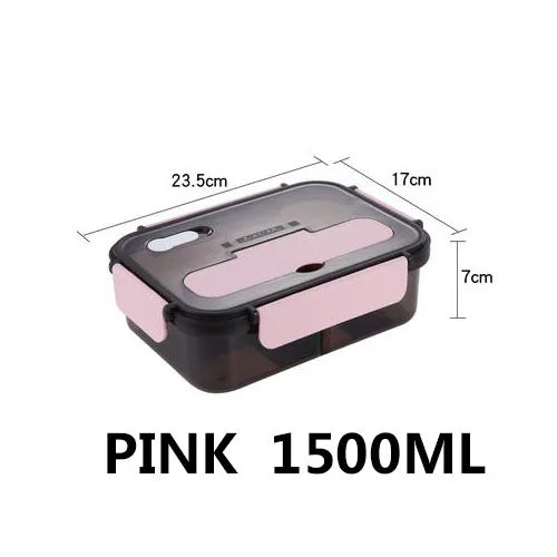 1500ML Lunch Box Food Storage Box 3 Grids Student Office Worker Microwave Bento Box Outdoor Picnic Container With Fork Spoon