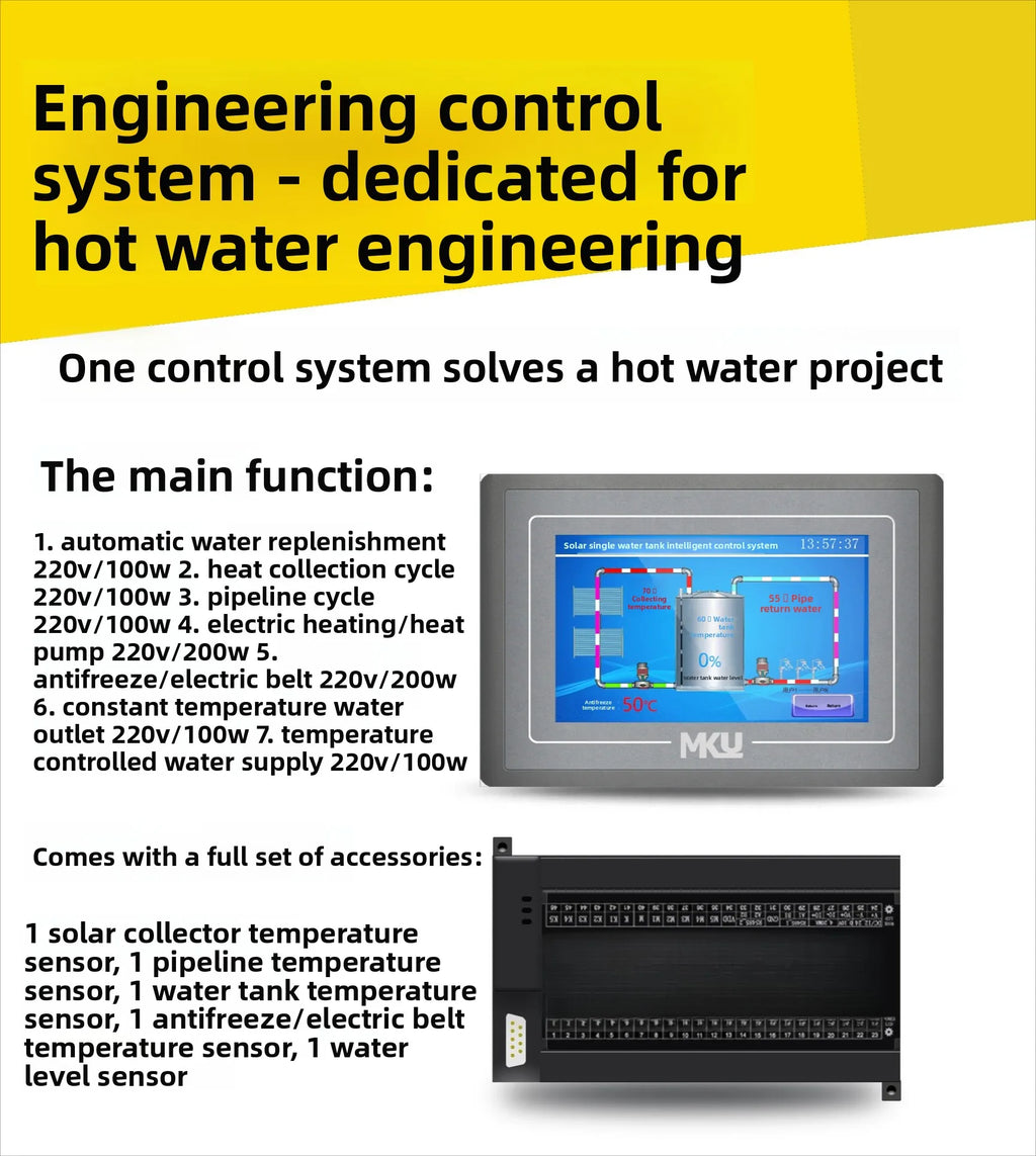 Collecting hot water engineering, heating control system touch screen + PLC intelligent thermostat sensor