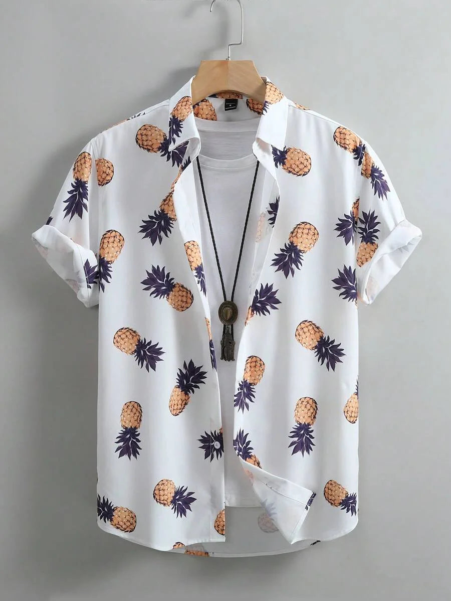 Men's Women's Fun Print Pattern Casual Fashion Short Sleeve Shirts Men's Button Tops