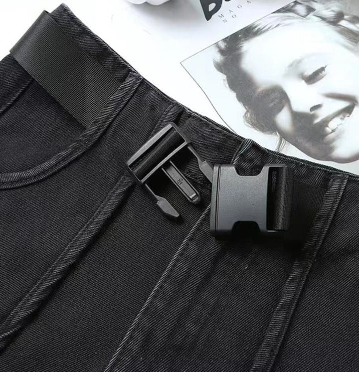 Punk Womens Denim Shorts Cargo Black Biker Short Pants For Women To Wear With Waist Pocket Outdoor Offer High Quality Hot Jeans