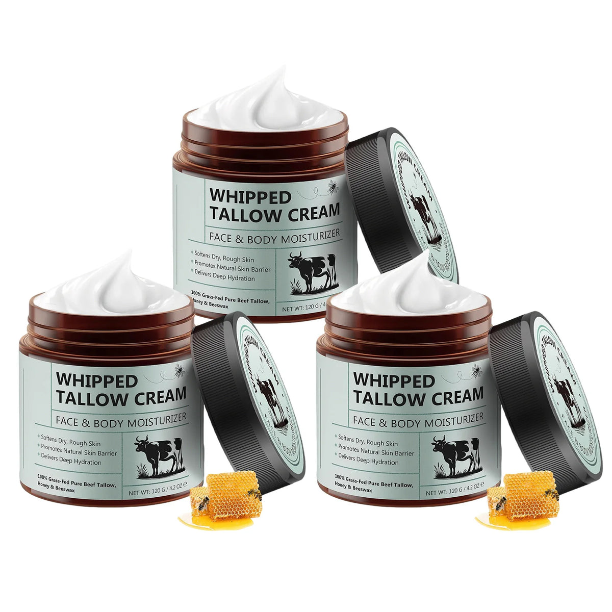 120g Tallow Face Moisturizer Organic-Grass Fed Whipped Beef Tallow with Honey Beeswax Deeply Moisturizing for Face Body