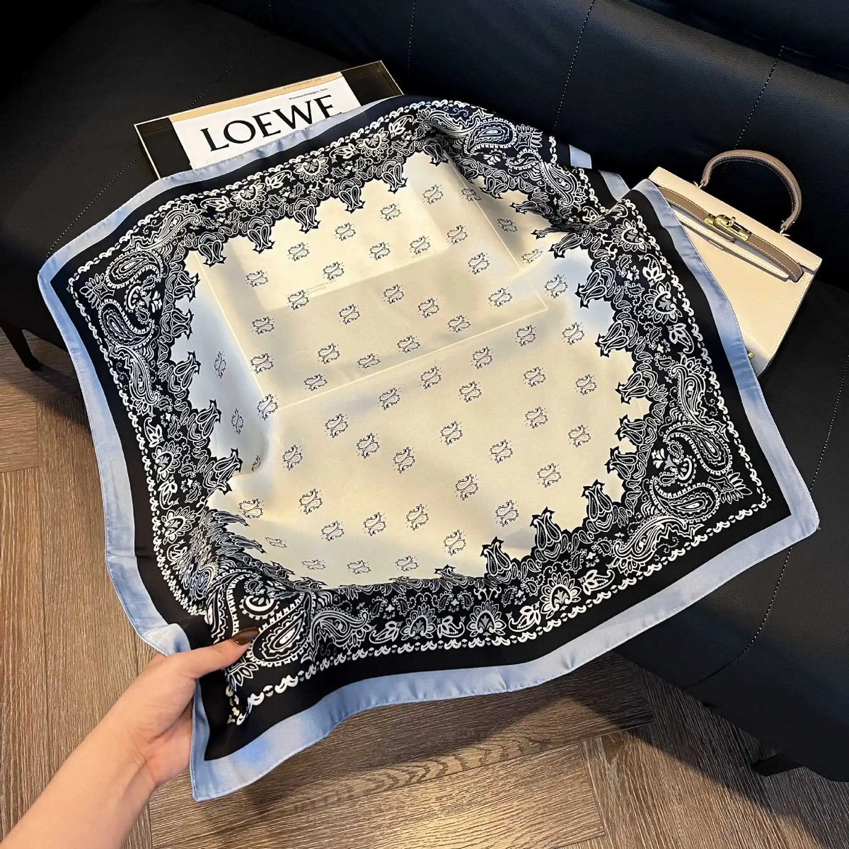 Luxury Brand Paisley Houndstooth Printed Square Scarf Soft Satin Thin Smooth Neck Scarf Sunscreen Headscarf For Women Head Wrap