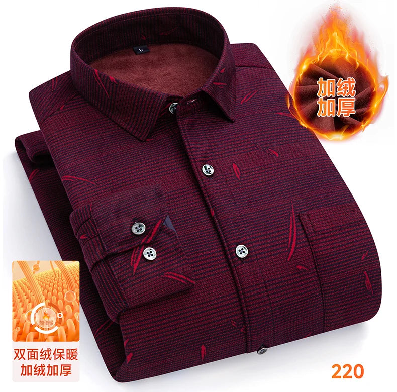 2025 Men's Winter Warm Shirts Long Sleeve Plaid Print Flower Autumn Thickened Fleece Street Trend Casual Dress Shirts 8XL 7XL