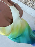Puloru Gradient Color Summer Cami Long Dress Sexy Backless Cross Spaghetti Strap V-Neck Wrap Party Dress for Beach Nightclub