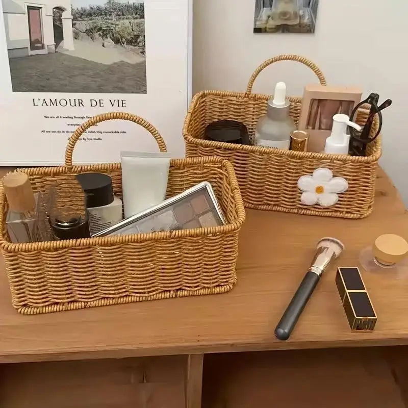 Kitchen Storage Basket With Handle Cute Wall Hanging Woven Basket Kawaii Hanging Storage Basket Kitchen Sundries Organizer
