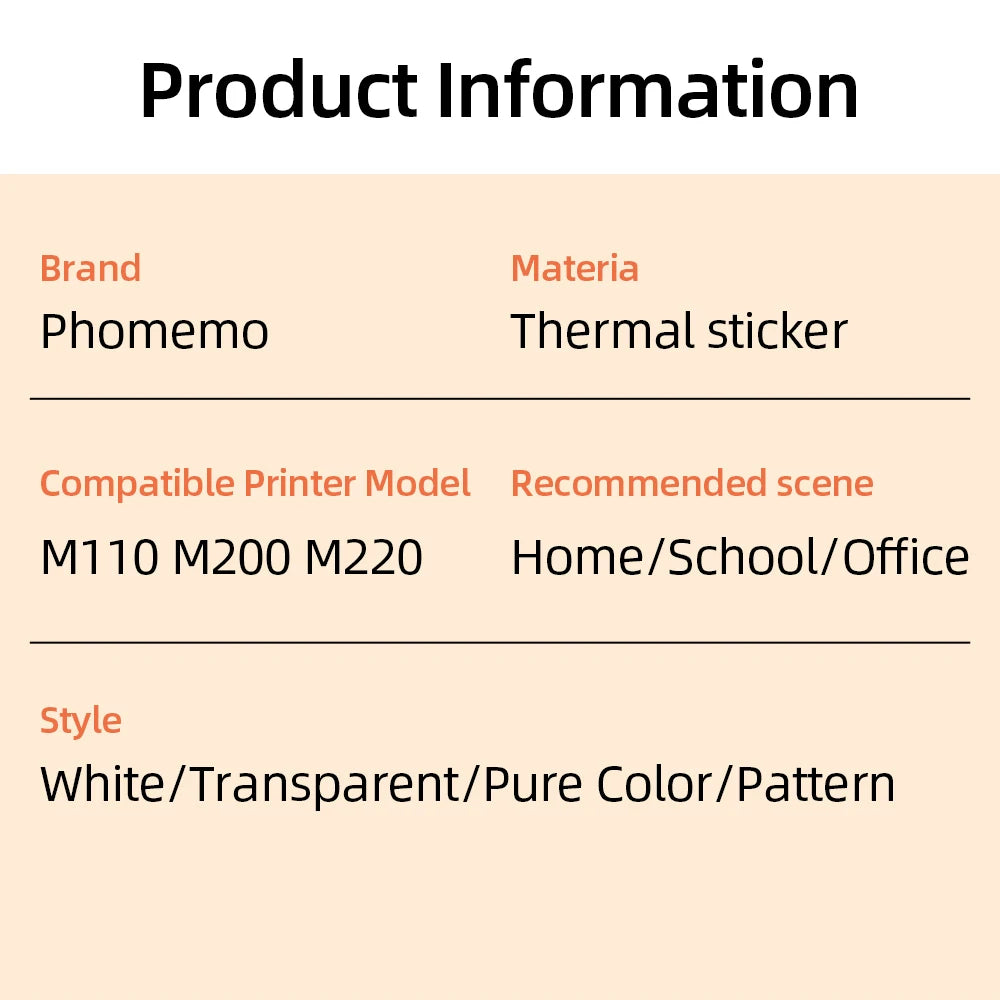 Label Sticker for Phomemo M110 M220 M221 M120 Mini Portable Printer 20-50mm Thermal Label Printer Stickers Pocket Labeling Maker