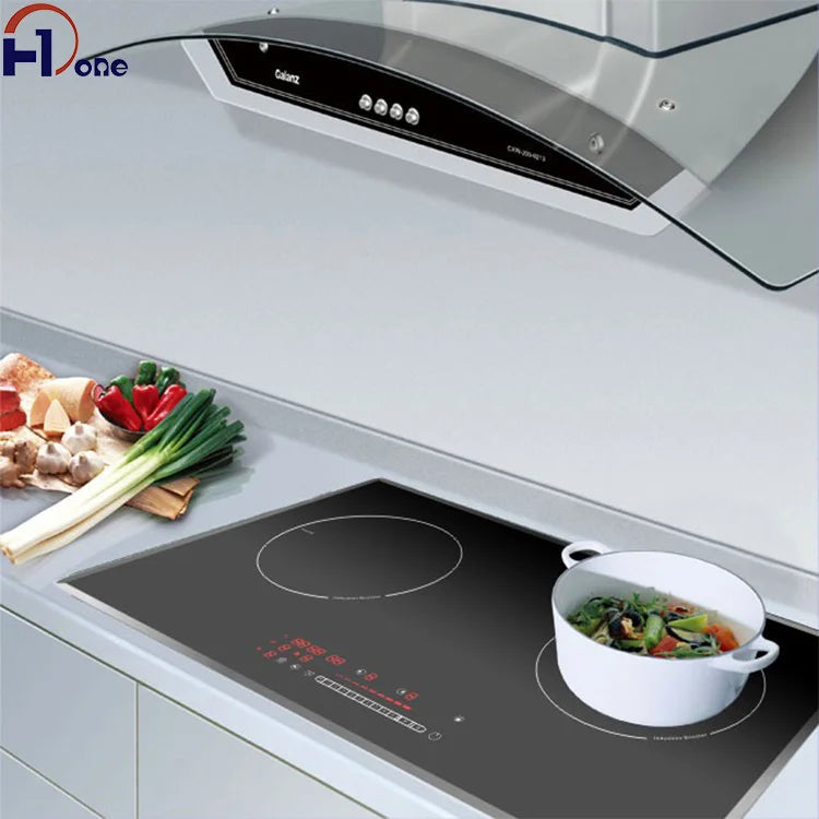 Knob Control Ceramic Black Glass Half-Bridge Drive Copper Coil 2 Zone Built-In Induction Stove