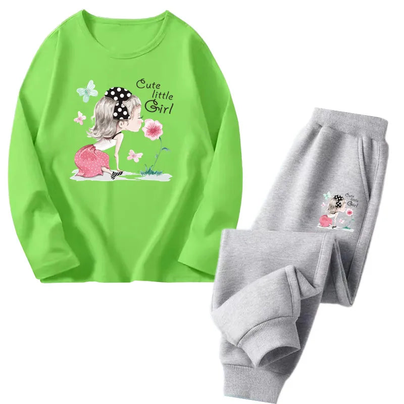 Spring Autumn Toddler Girls Fashion Set Kawaii Print Long Sleeve T-Shirt And Pants Two-Piece Casual Clothing Outfit for Girls