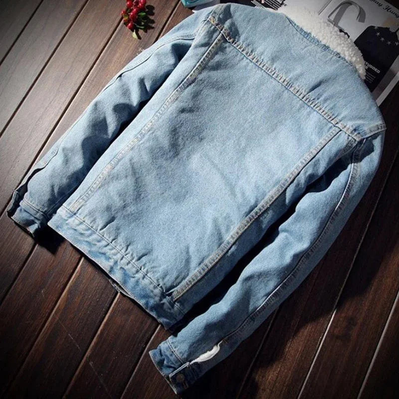 Denim Jacket Men Winter Streetwear Fashion Turn Down Fur Collar Windbreaker Cowboy Jackets Men's Outwear Hip Hop Jeans Coats 6XL