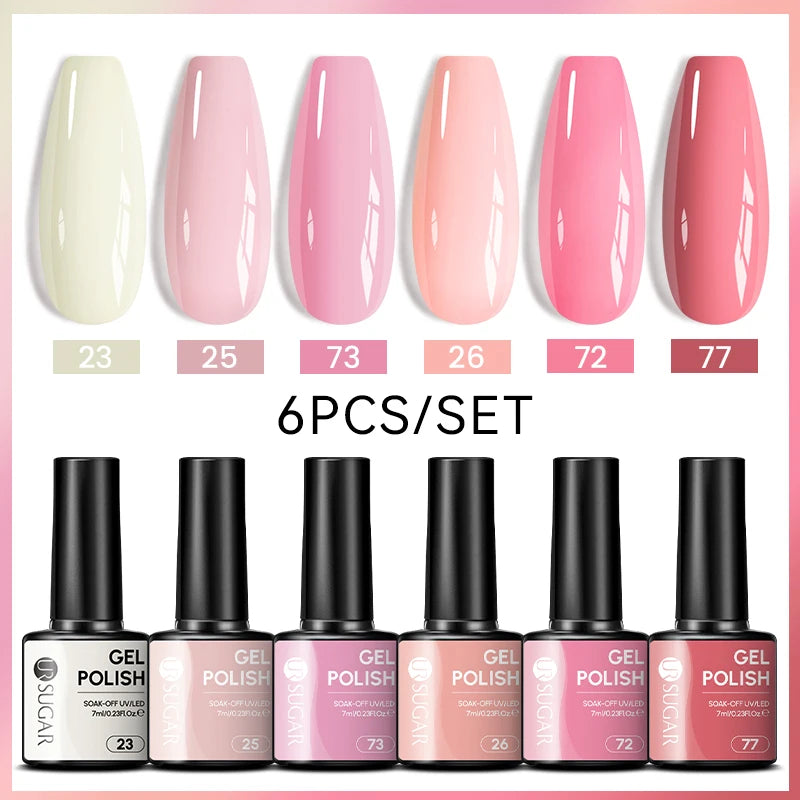 UR SUGAR 6Pcs/Set 7ML Gel DIY Nail Polish Autumn Semi Permanent Soak Off UV LED Gel Varnish Nail Art Design Manicure Kit
