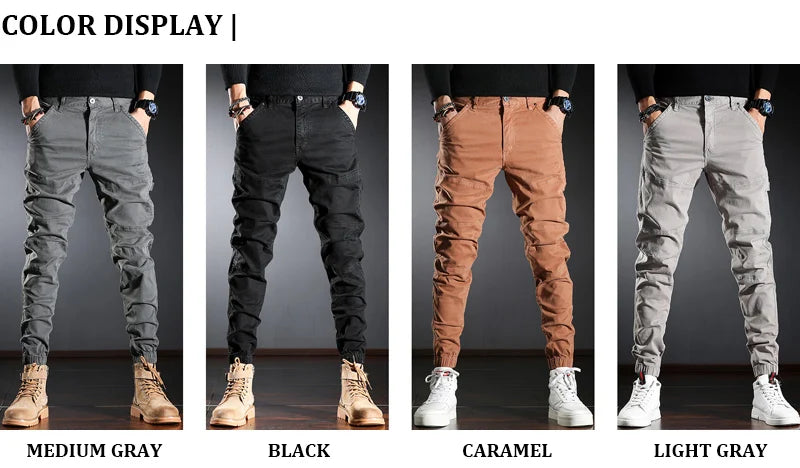 Streetwear Fashion Men Jeans Elastic Stretch Slim Fit Spliced Designer Casual Cargo Pants Hombre Hip Hop Joggers Men Overalls