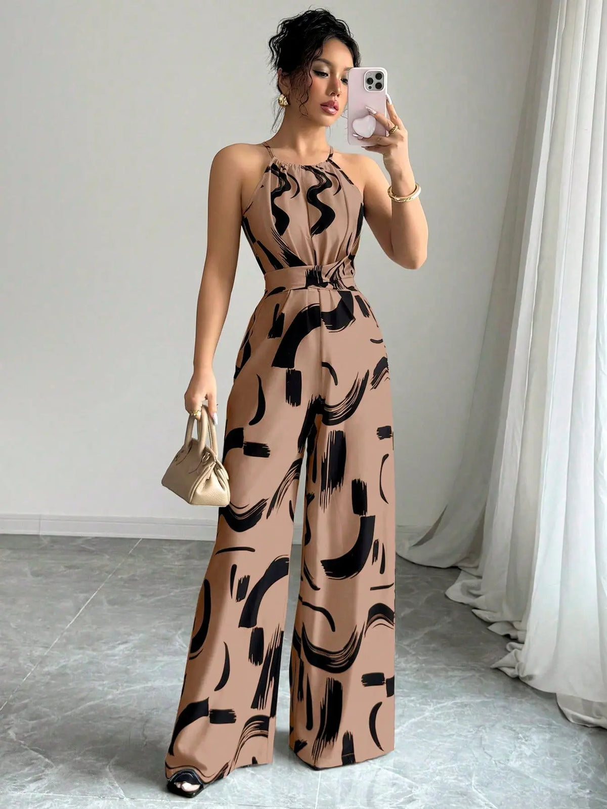 Women's Sexy Halter Neck Jumpsuits Casual Pants Rompers for Women Geometric Print Jumpsuit Party Outfits for Women Ropa Mujer