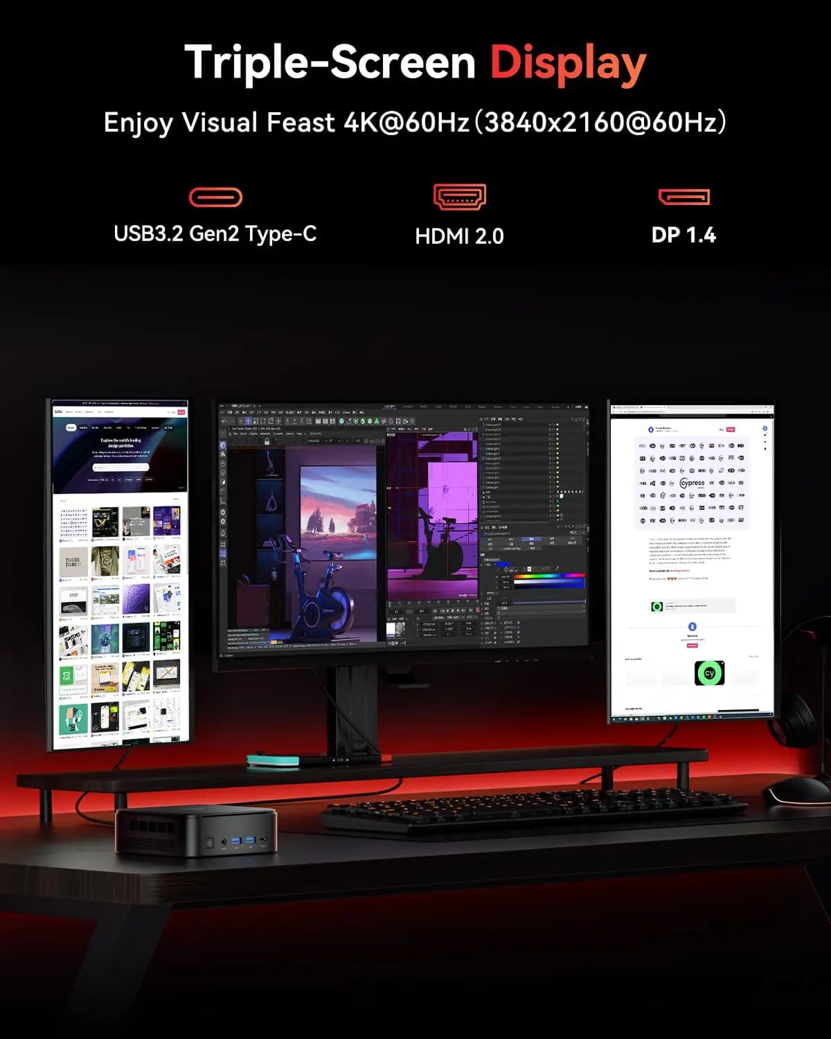 KAMRUI Mini Gaming PC AMD Ryzen7 7735HS 24GB LPDDR5 512GB/1TB M.2 SSD Micro Desktop Computers Max 4.75GHz WiFi 6 BT5.2 4K PC