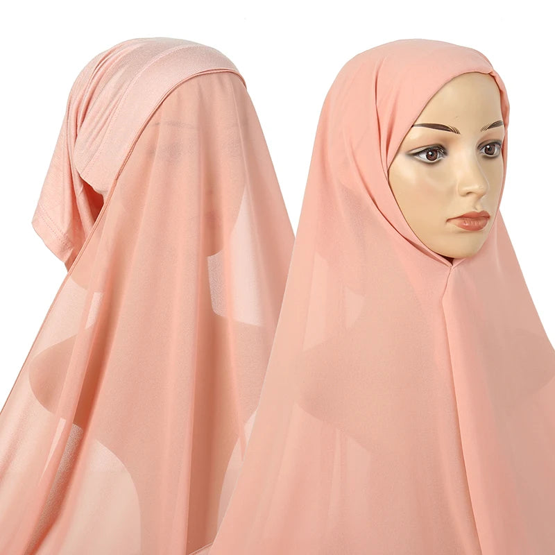 Instant Hijab with Tube Caps Women Premium Chiffon Hijab Muslim Soft Modal Cotton Open Caps Solid Colors Chiffon Shawl Turban